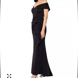 Xscape "Patti" Long Off The Shoulder Techno Scuba Dress